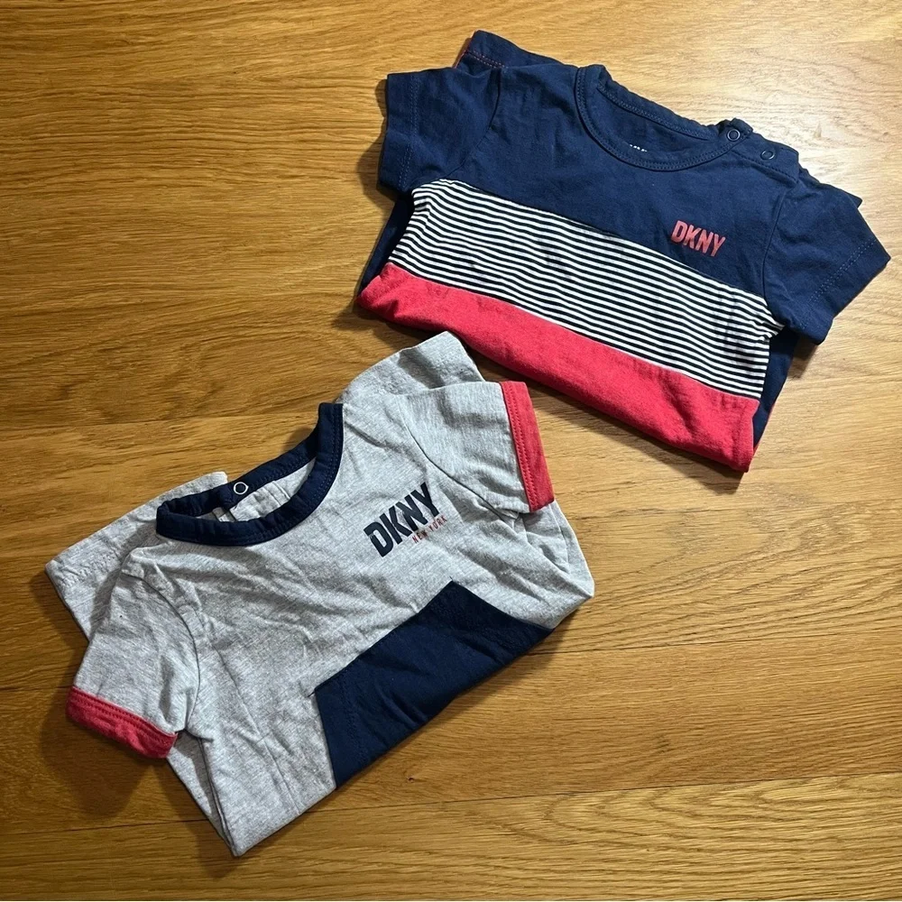 SET OF 2 NWOT DKNY Baby Boys Rompers 3-6M Summer One-Piece Red White Blue